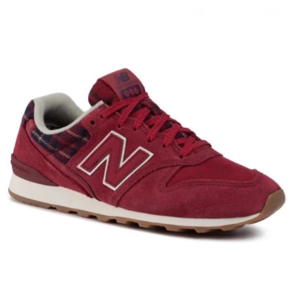 New Balance Men's Red Suede Sneakers with Tan Sole